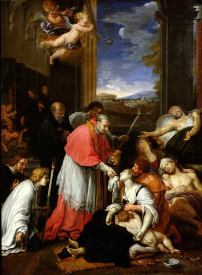 St. Karl Borromäus (1538-84) spendet das Sakrament an Pestopfer in Mailand im Jahr 1576 von Pierre Mignard